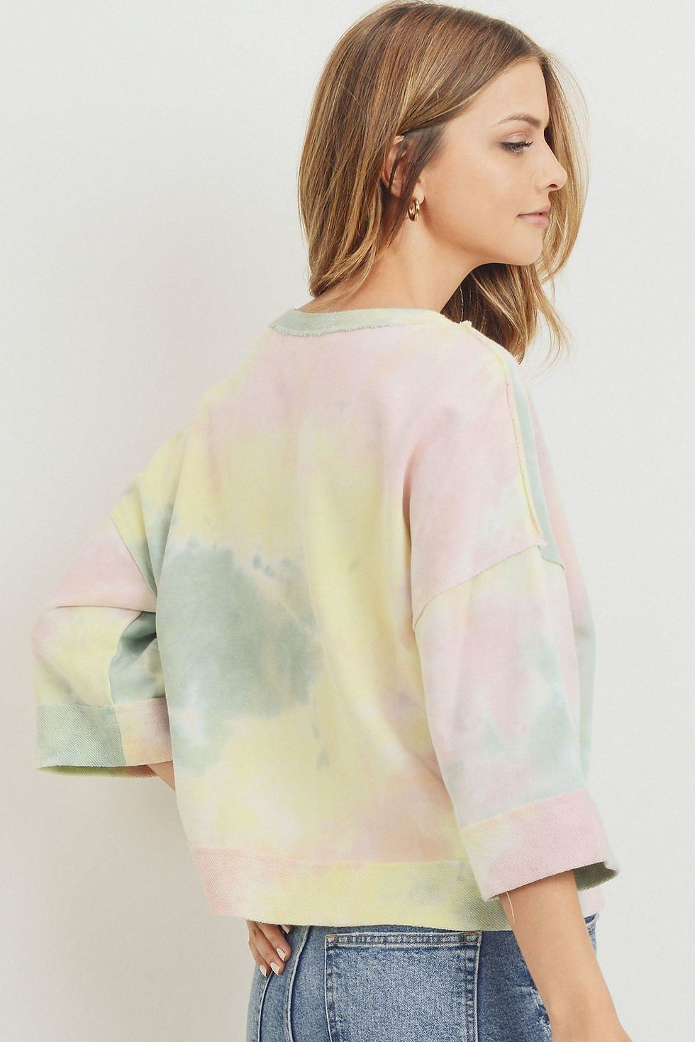 Thumbnail: Tie Dyed 3/4 Sleeve Round Neck Top