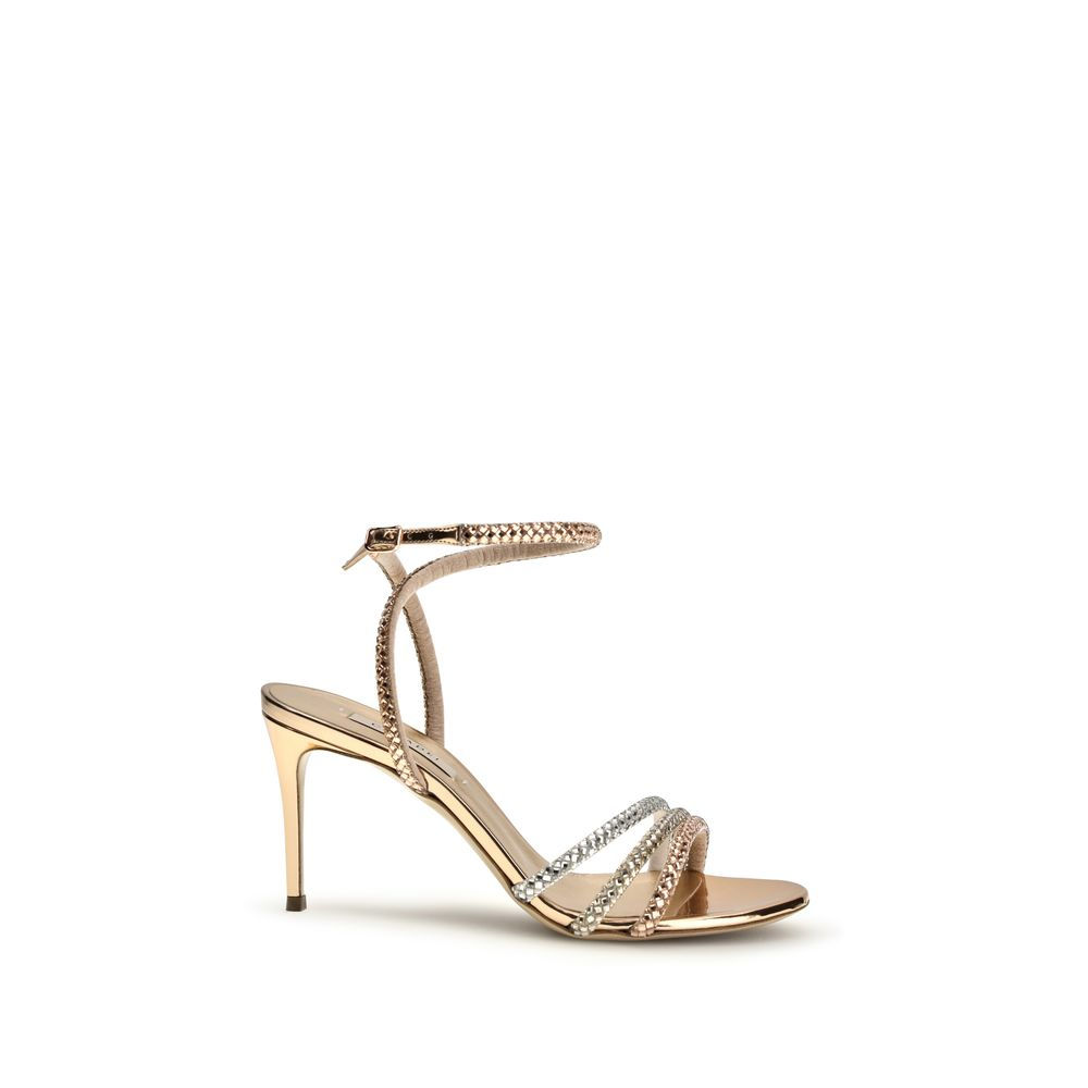 Casadei Gold Calf Leather Bos Taurus Stiletto Heel Sandals