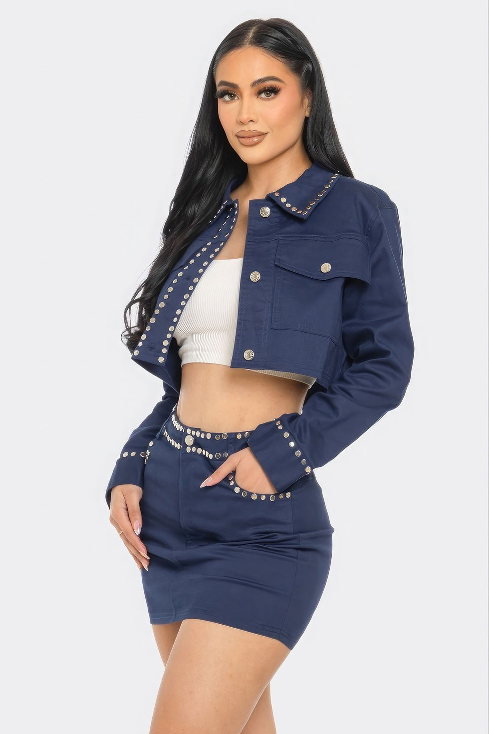 Thumbnail: Embroidered cropped shirt set