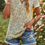 Thumbnail: Crewneck Lace Crochet Short Sleeve Loose Blouse