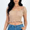 Thumbnail: Casual Ruched Puff Sleeve Ribbed Knit Solid Top