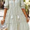 Thumbnail: Strip V Neck Button Puff Sleeves High Waist Dress