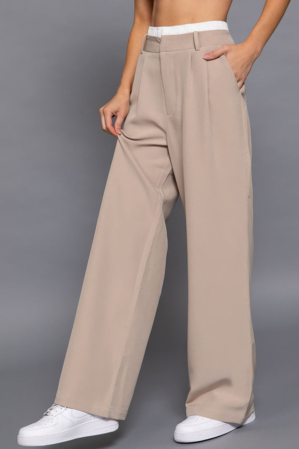 Thumbnail: Contrast Waist Boxer Straight Long Pants     