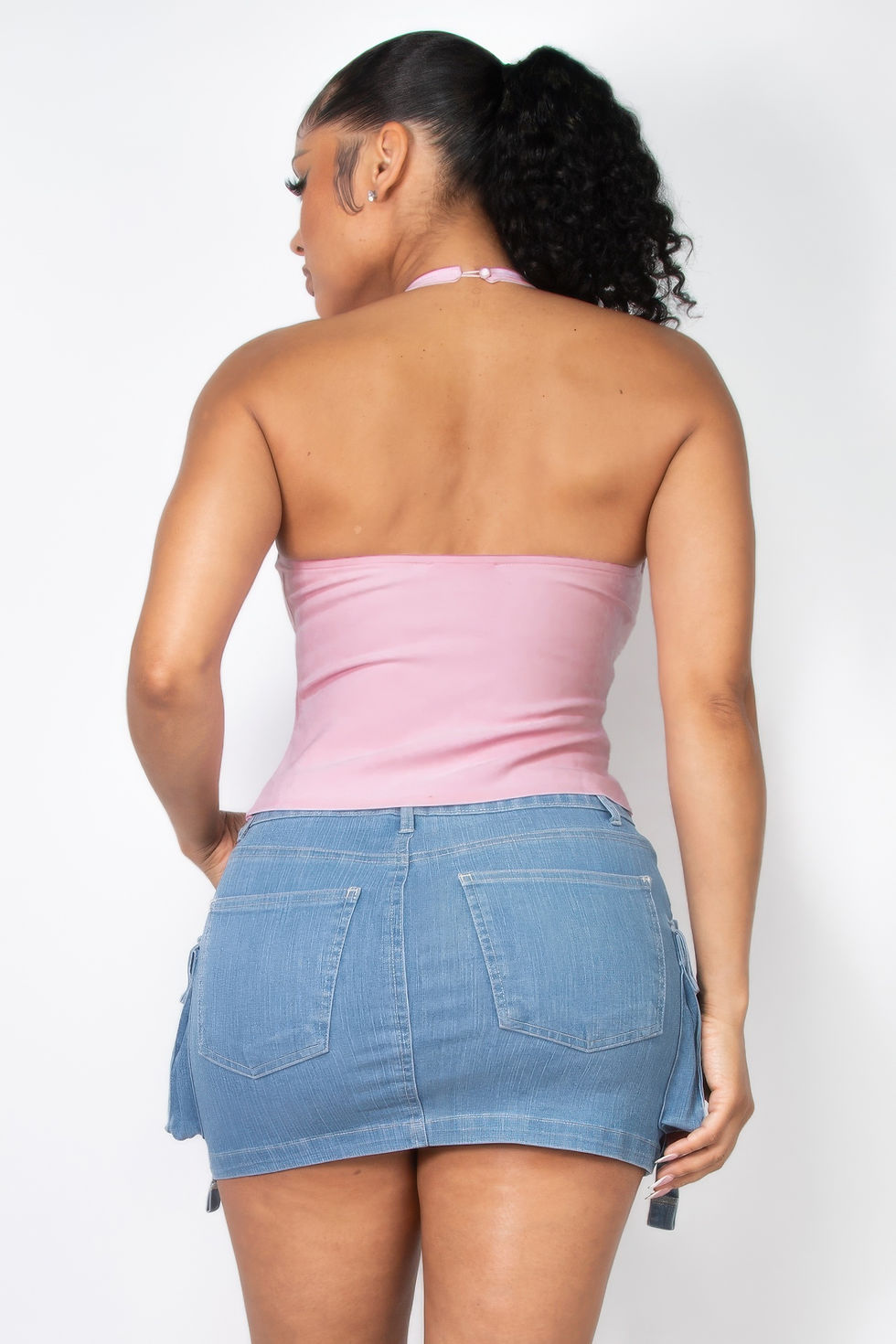 Thumbnail: Halter ribbon open-back crop top