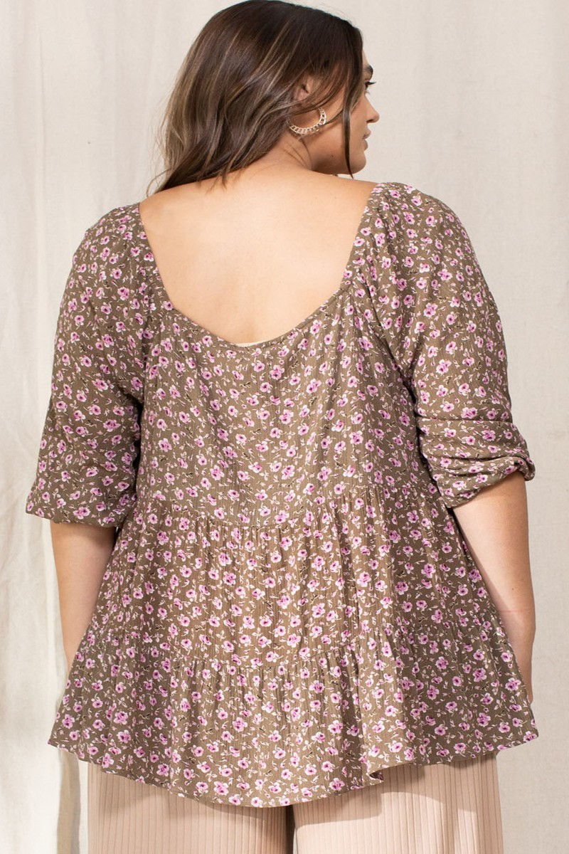 Thumbnail: Tiny Floral Printed Square Neckline Top
