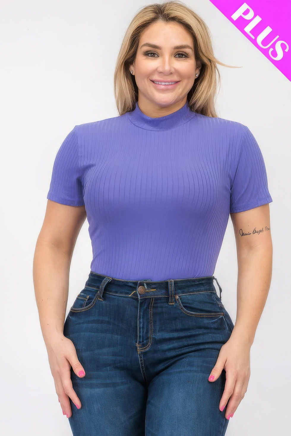Thumbnail: Plus Size Ribbed Short Sleeve Bodysuit