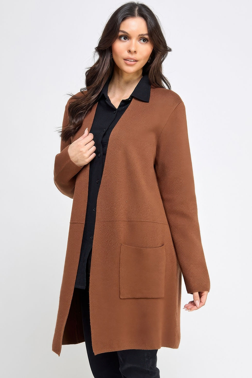 Thumbnail: Basic Soft Long Line Open Front Sweater Cardigan         
