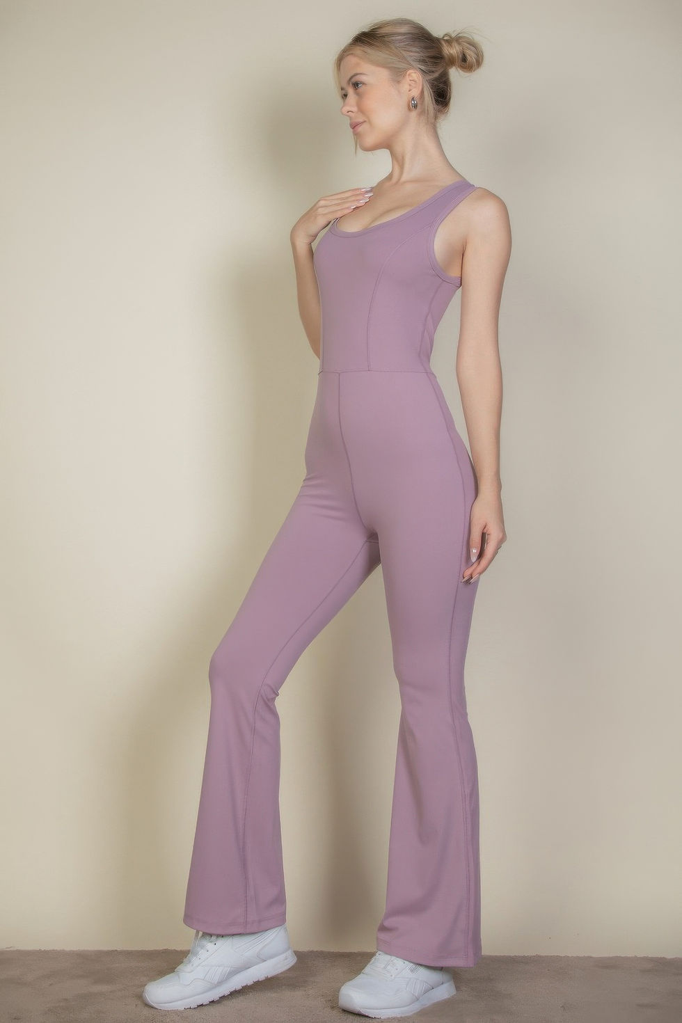 Thumbnail: Solid Flare Leg Sports Jumpsuit