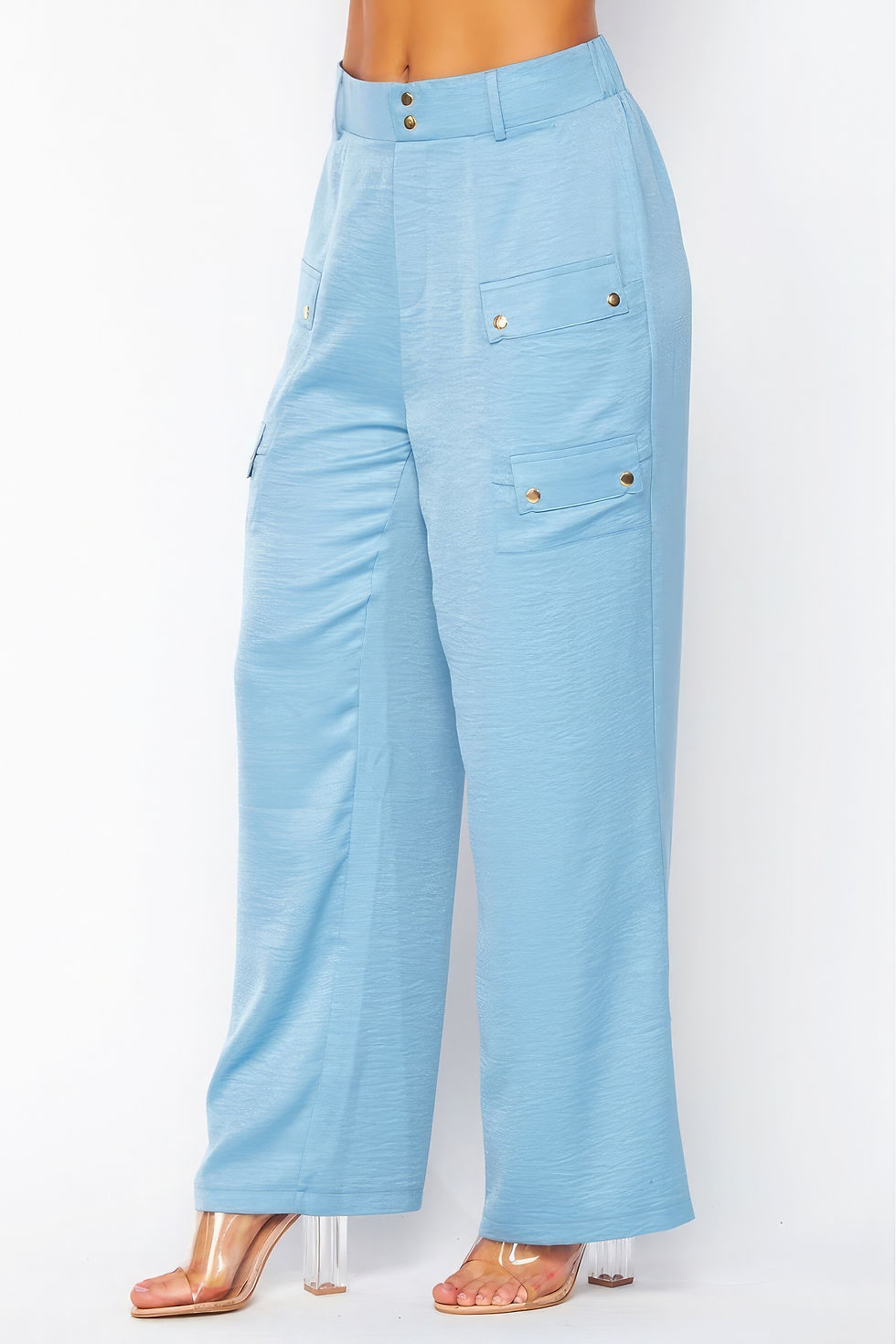 Thumbnail: Satin Cargo Pocket Wide Leg Pants