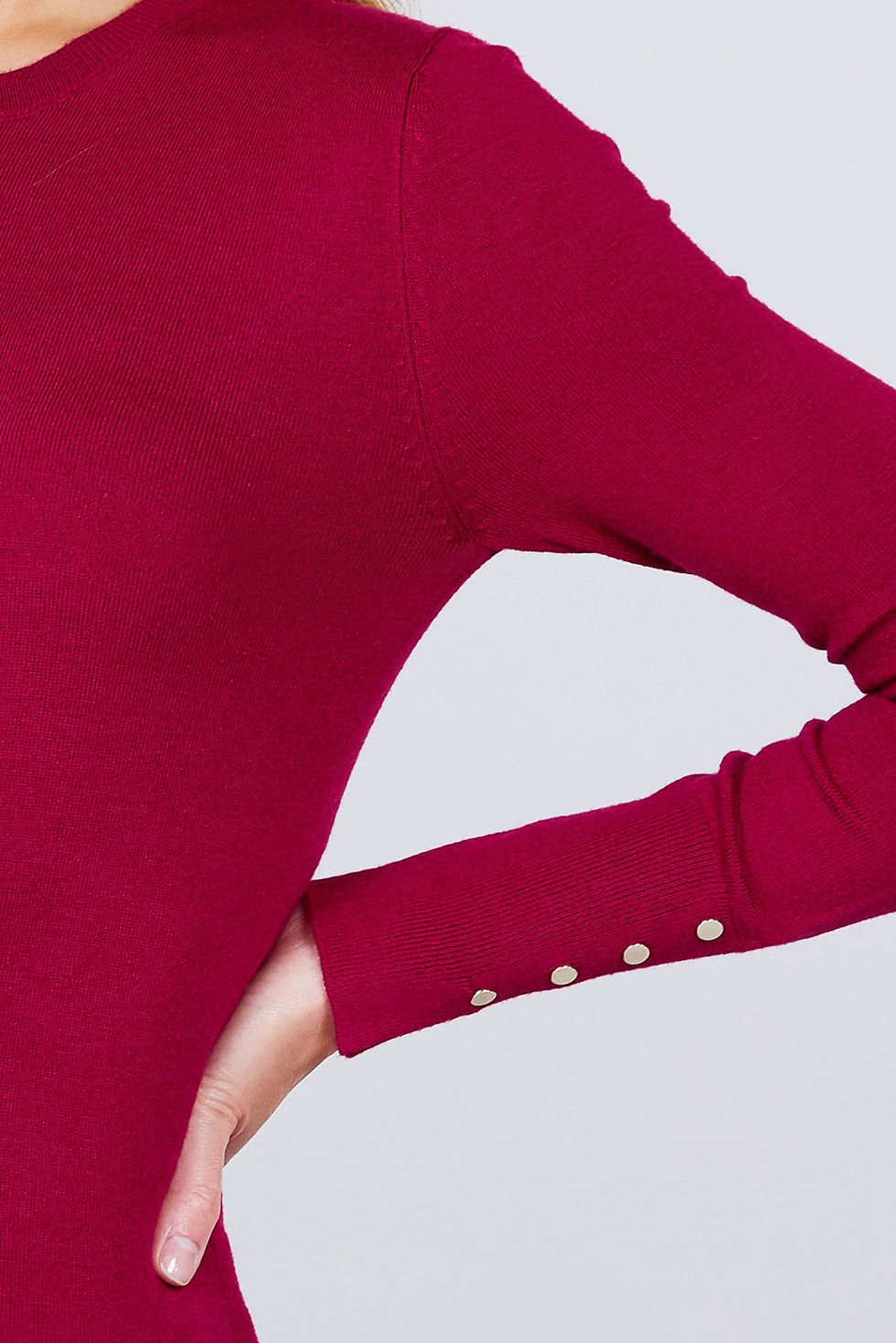 Thumbnail: Crew Neck Sweater W/rivet Button