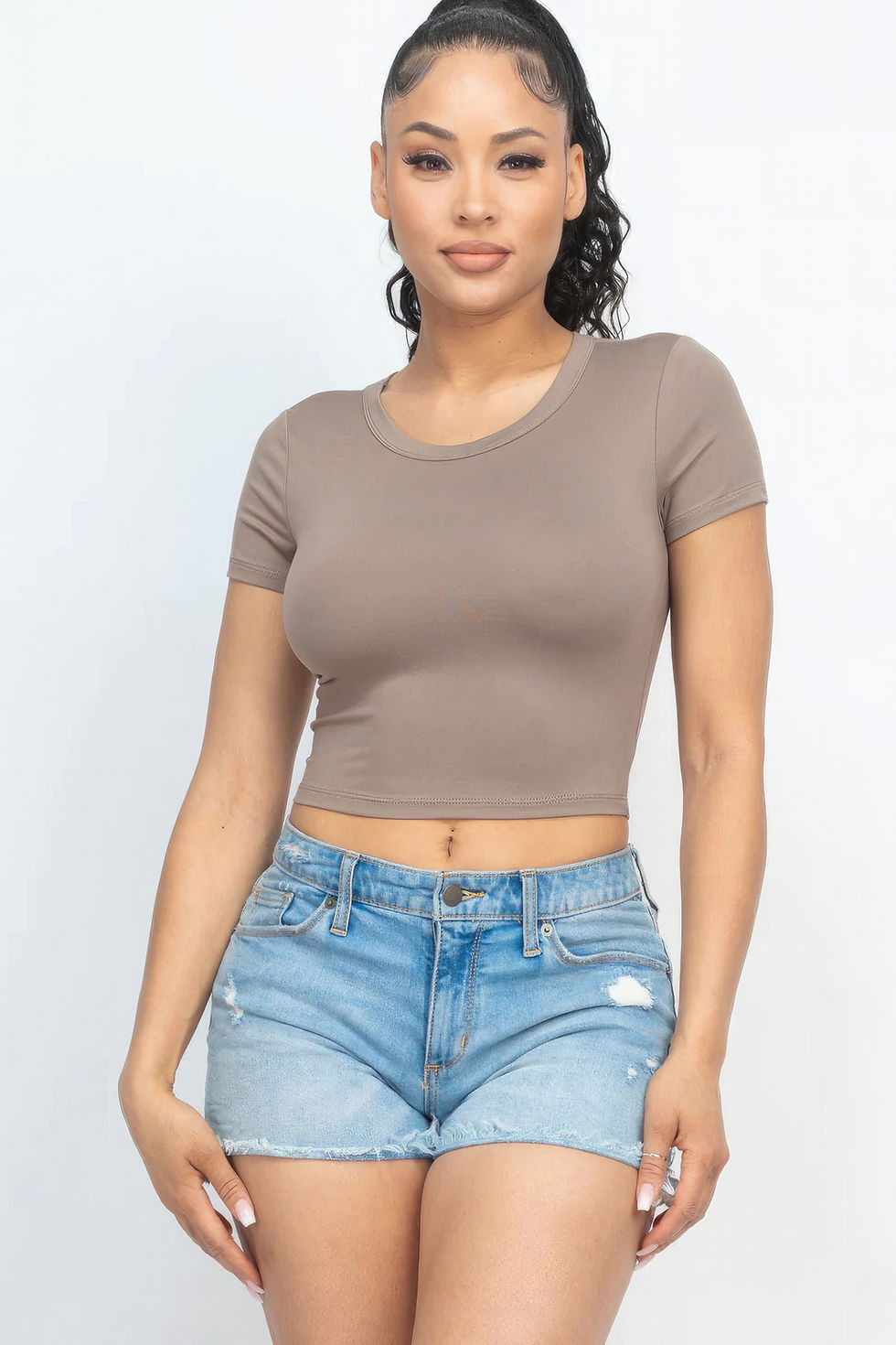 Thumbnail: Short Sleeve Roundneck Crop Top
