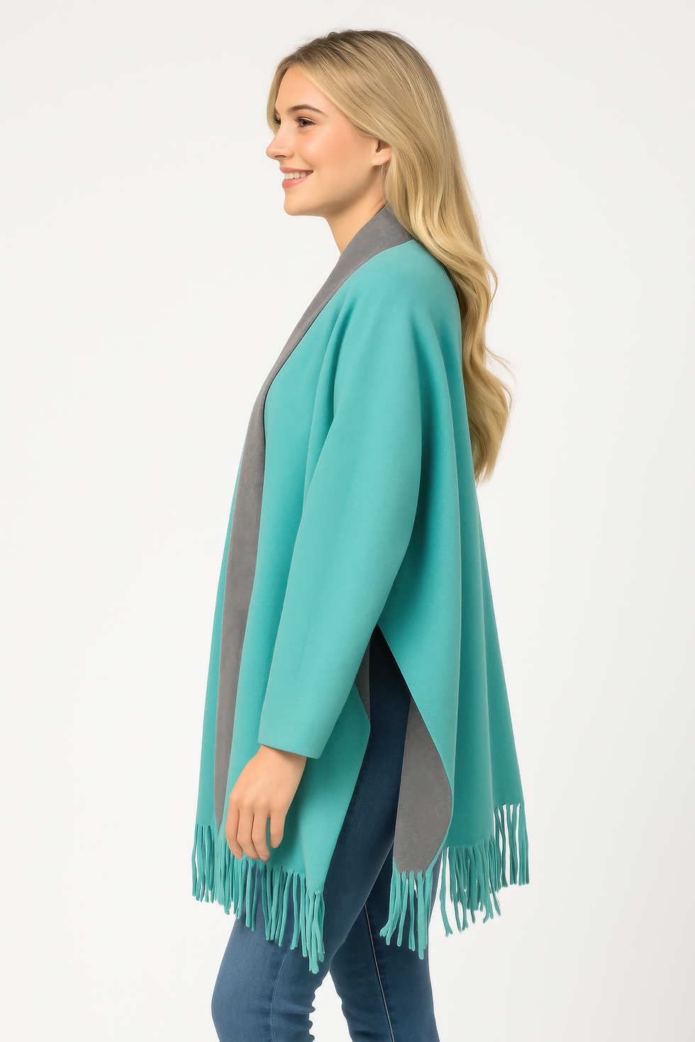 Thumbnail: Colorblock Fringe-trimmed Open Wrap