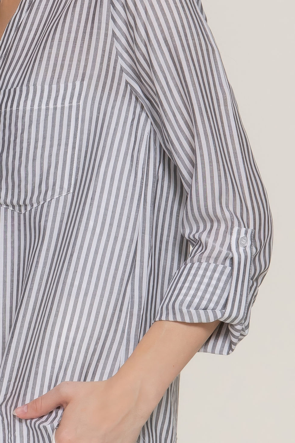 Thumbnail: Long Slv Split Round Neck Stripe Woven Shirt          