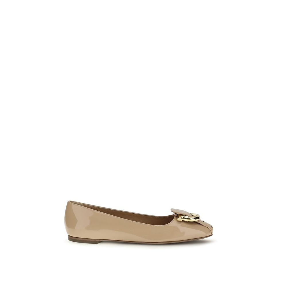 Thumbnail: Ferragamo Beige Calf Leather Bos Taurus Ballet Flats