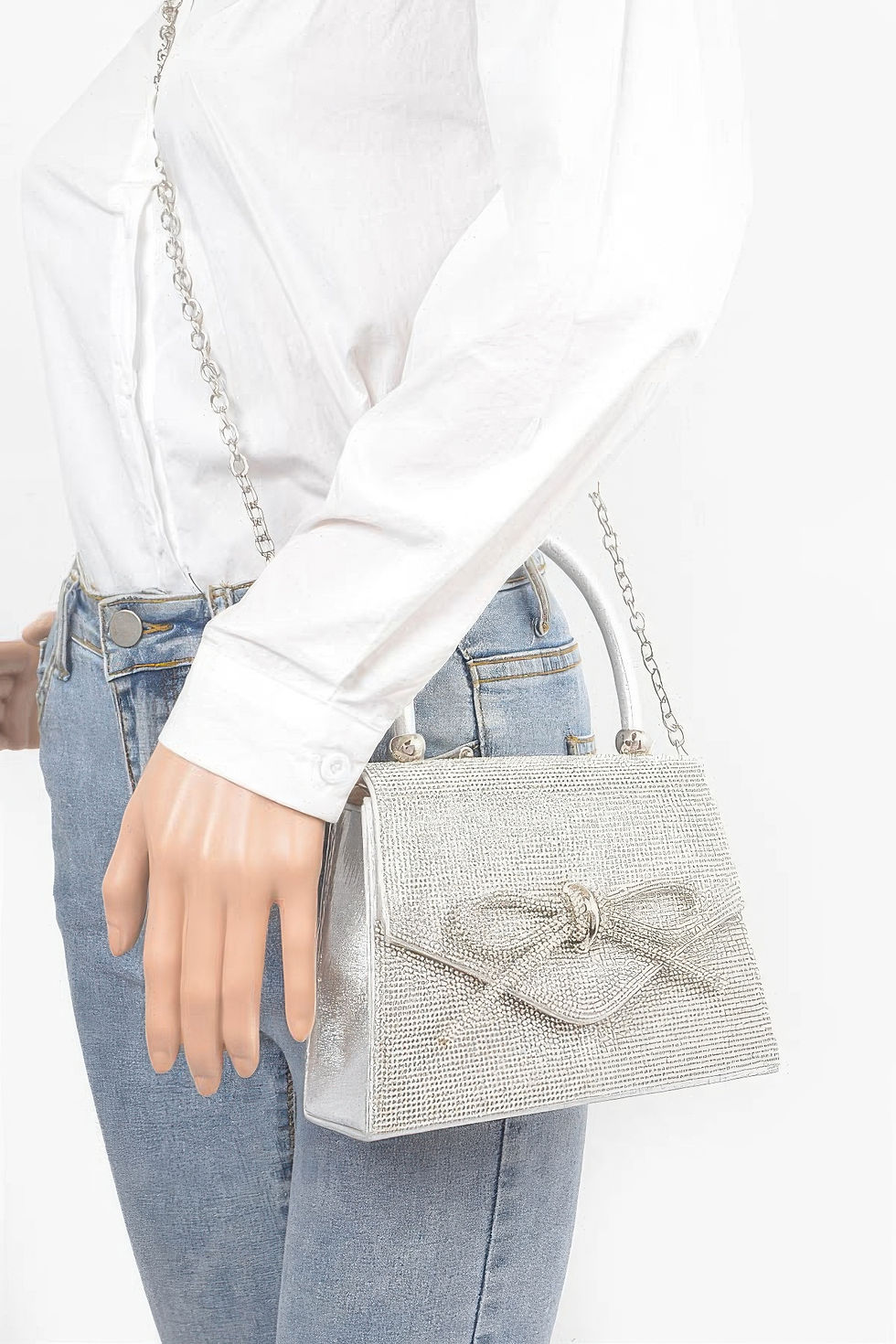 Thumbnail: Rhinestone Ribbon Top Handle Bag