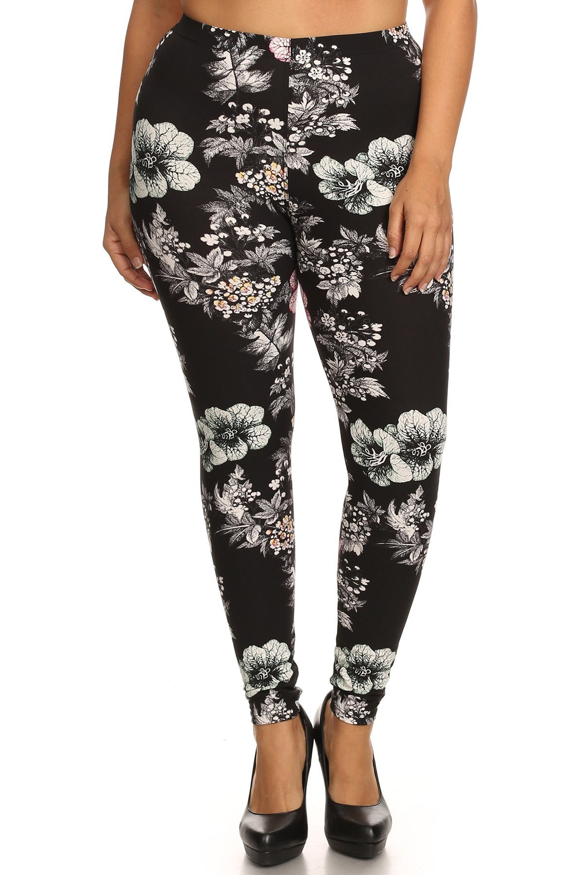 Plus Size Floral Graphic Printed Jersey Knit Legging With Elastic Waistband ...