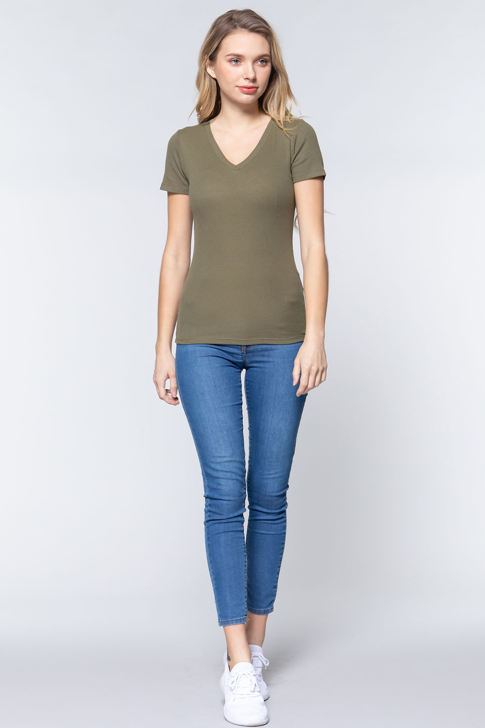Thumbnail: Short Sleeve V-neck Rib Top