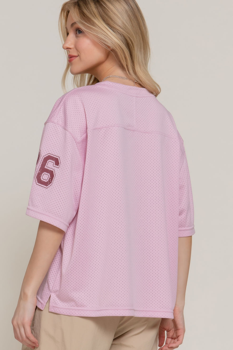 Thumbnail: Silk Screen Print Mesh Oversize Basball T-shirt       