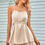 Thumbnail: Spaghetti Strap Ruched Satin Layered Romper