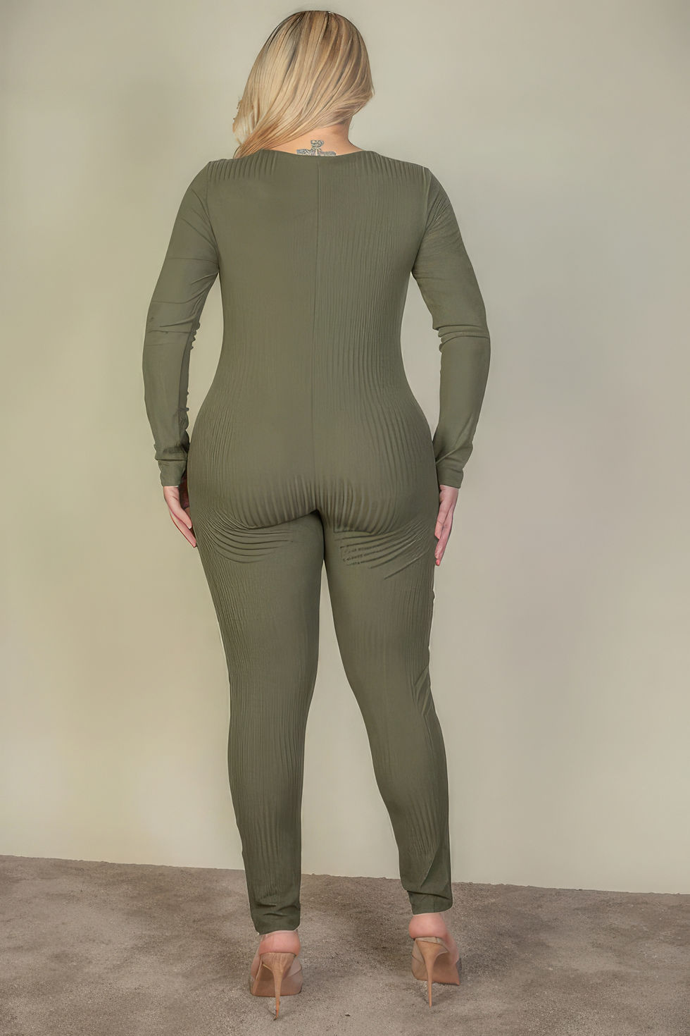 Thumbnail: Plus Size Ribbed Scoop Neck Long Sleeve Jumpsuit
