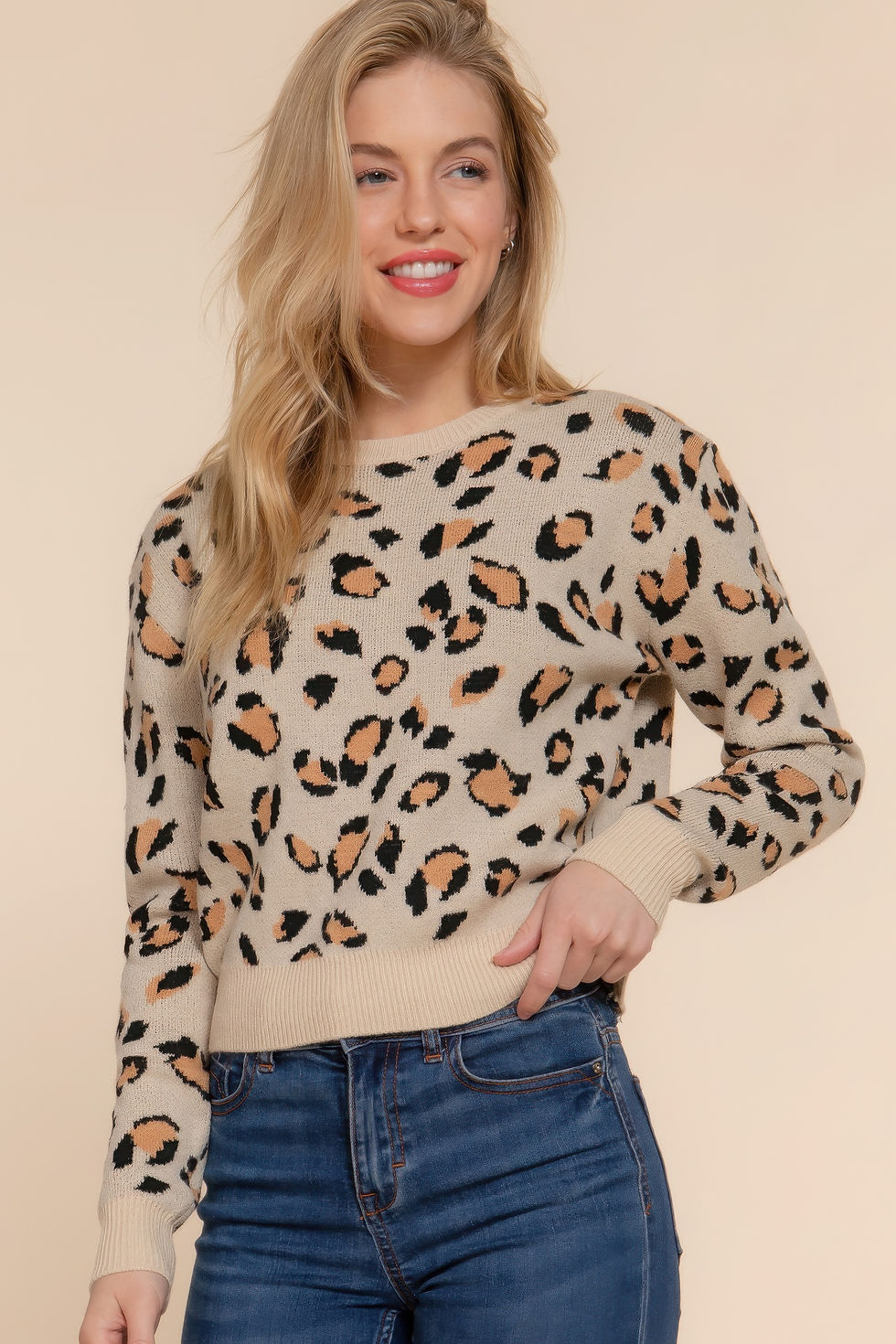 Thumbnail: Long Slv Animal Jacquard Sweater       