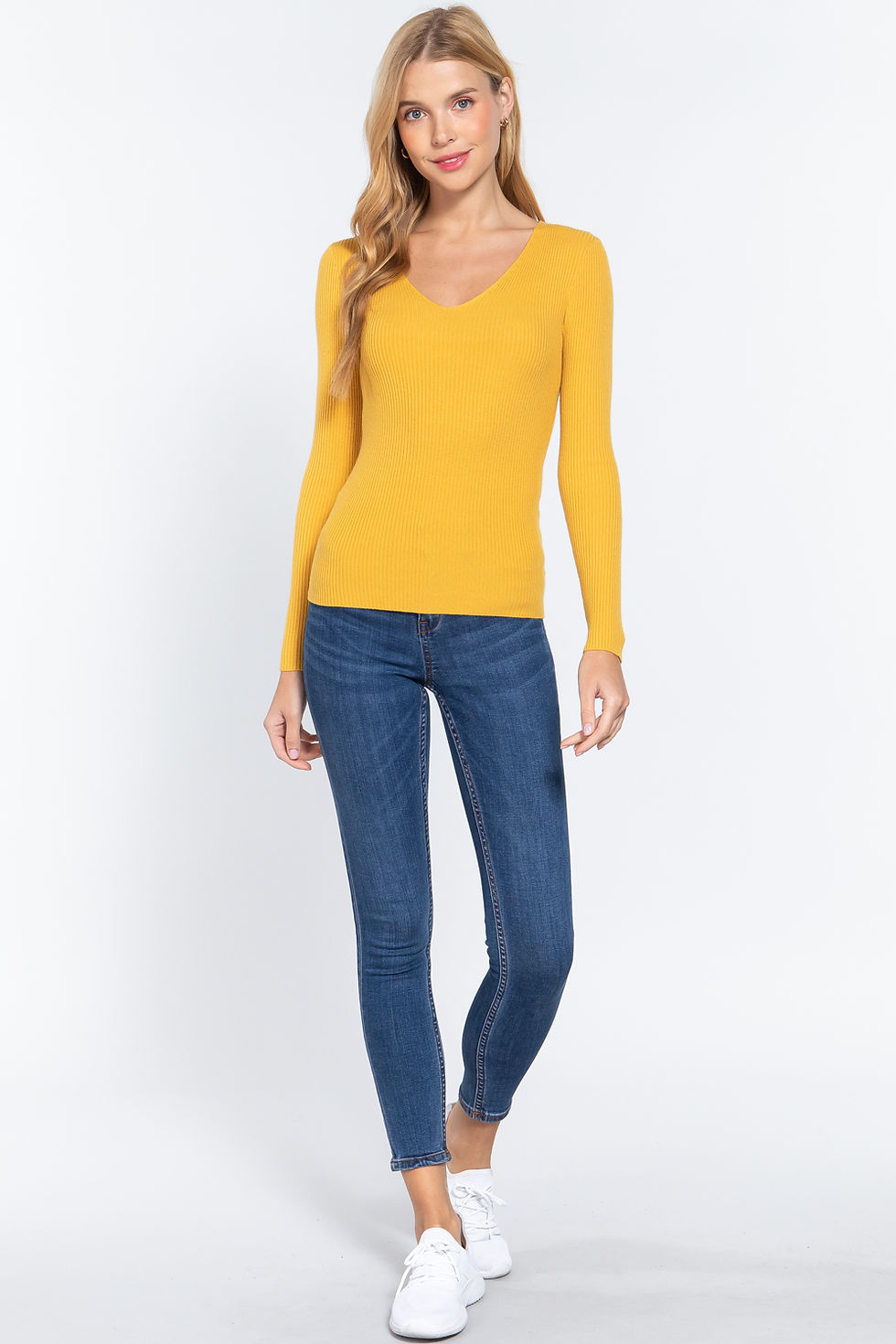 Thumbnail: V-neck Viscose Rib Sweater
