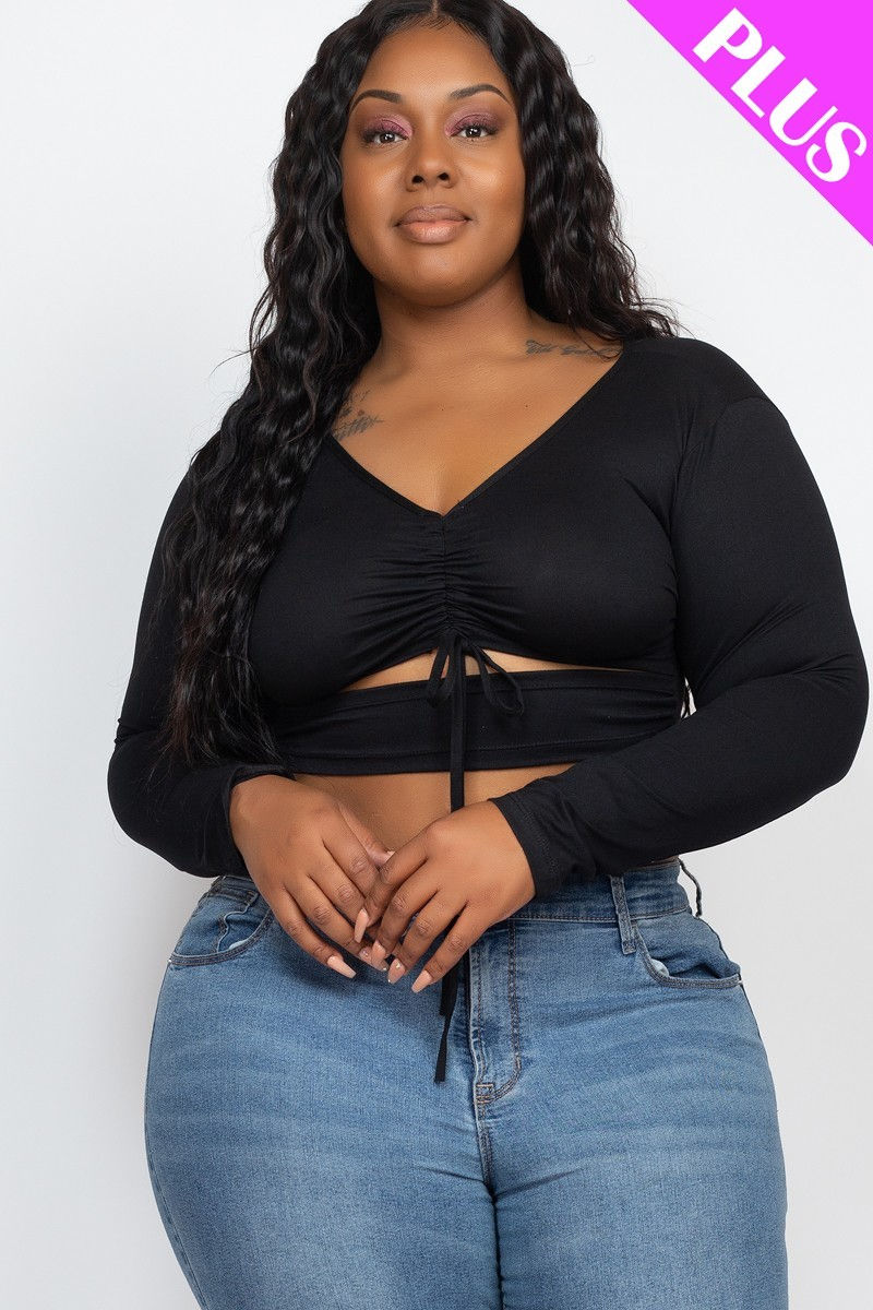 Thumbnail: Plus Size Drawstring Ruched Cutout Crop Top