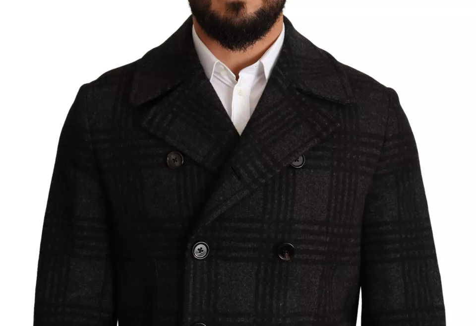Thumbnail: Dolce & Gabbana Black Trench Coat Check Wool Jacket
