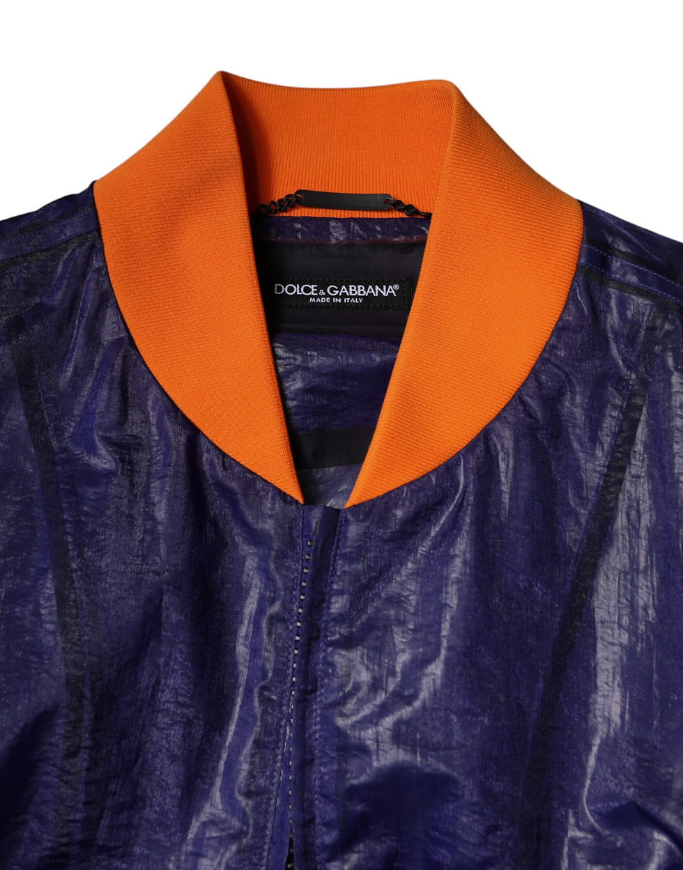 Thumbnail: Dolce & Gabbana Blue Cotton Stretch Full Zip Bomber Jacket
