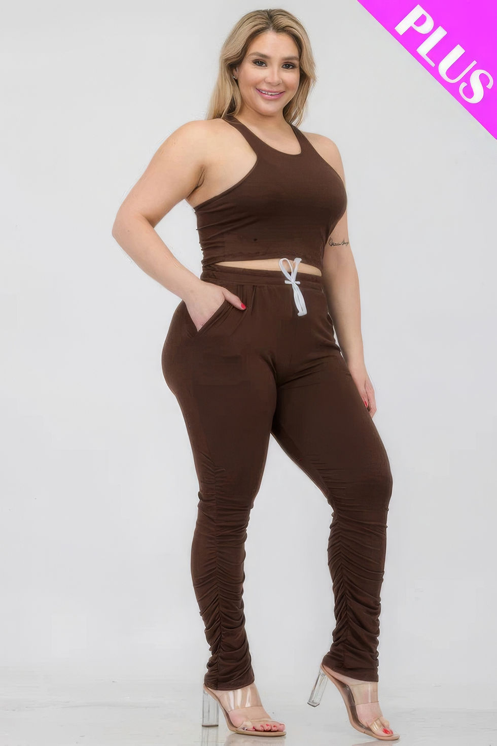 Thumbnail: Plus Size Crop Tank Top & Ruched Pants Set