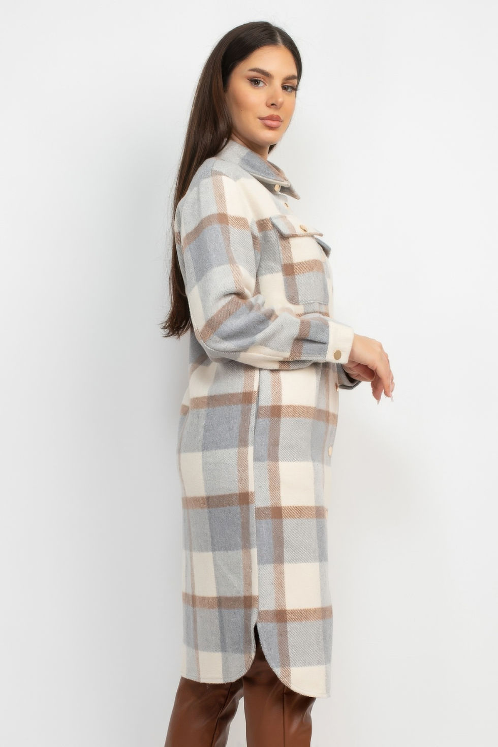 Thumbnail: Plaid Buttoned Shacket Coat  