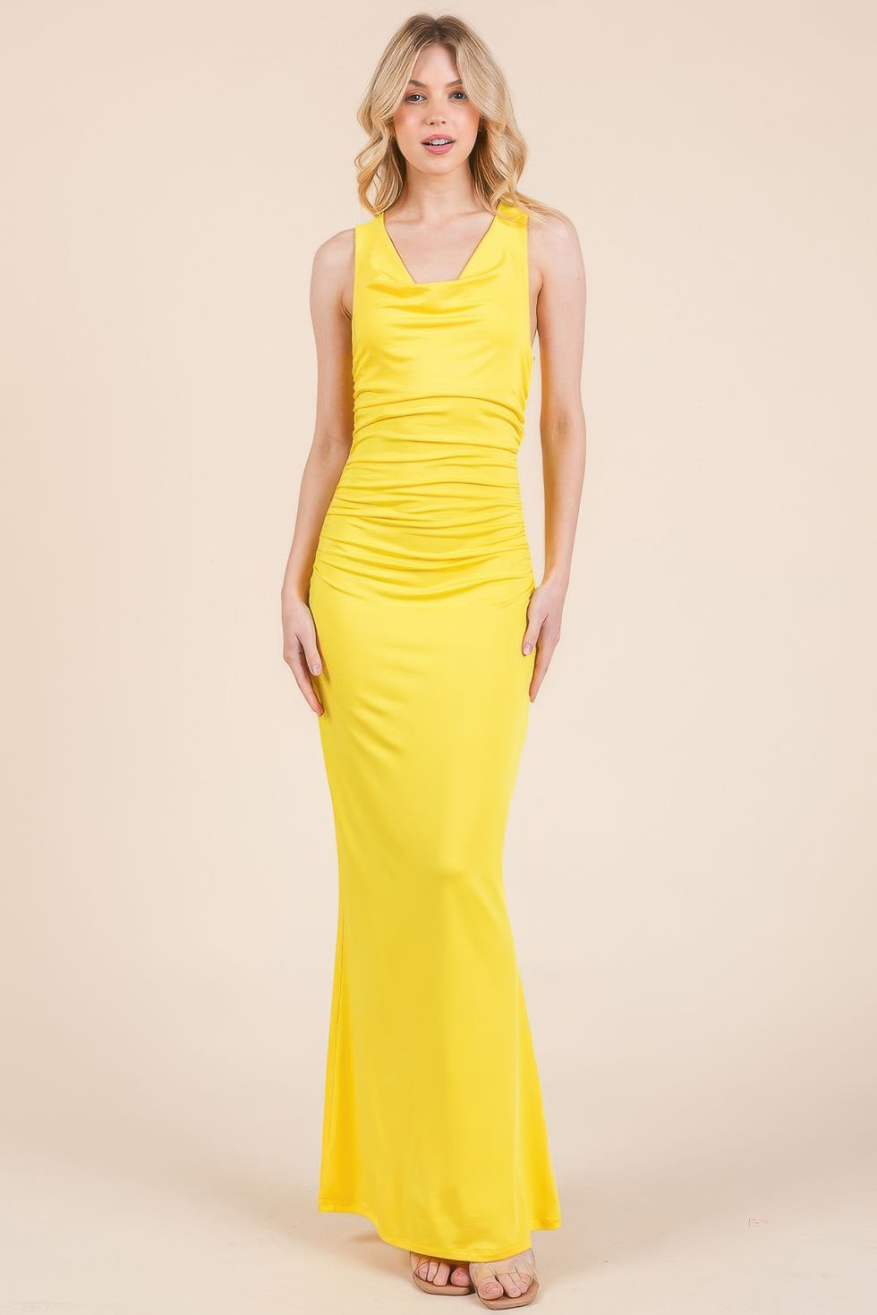 Thumbnail: Cowl Neck Cross Back Shirring Maxi Dress