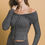 Thumbnail: Ribbed bardot zip up long sleeve