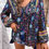 Thumbnail: All Over Floral Print Cross Deep V Boho Top