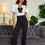 Thumbnail: Bow N Pearl Detailed Blk N Wht Fashion Jumpsuit