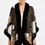 Thumbnail: Abstract Print Faux Fur Trim Cape In Black & Camel