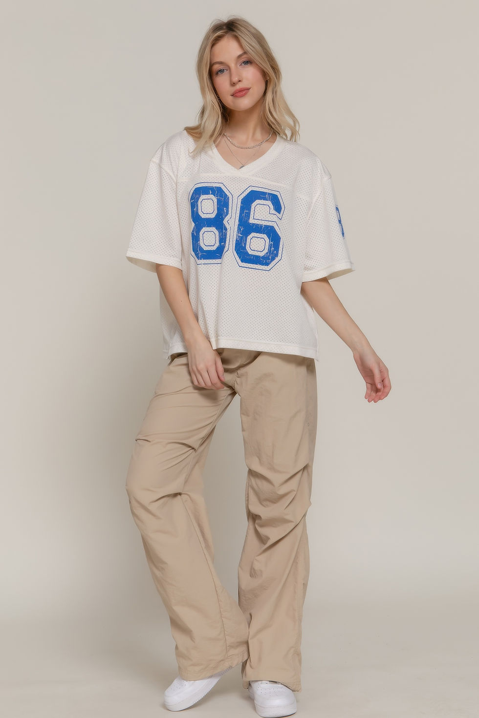 Thumbnail: Silk Screen Print Mesh Oversize Basball T-shirt       