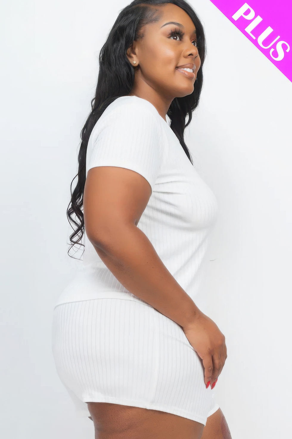 Thumbnail: Plus Size Ribbed Short Sleeve Top&shorts Set