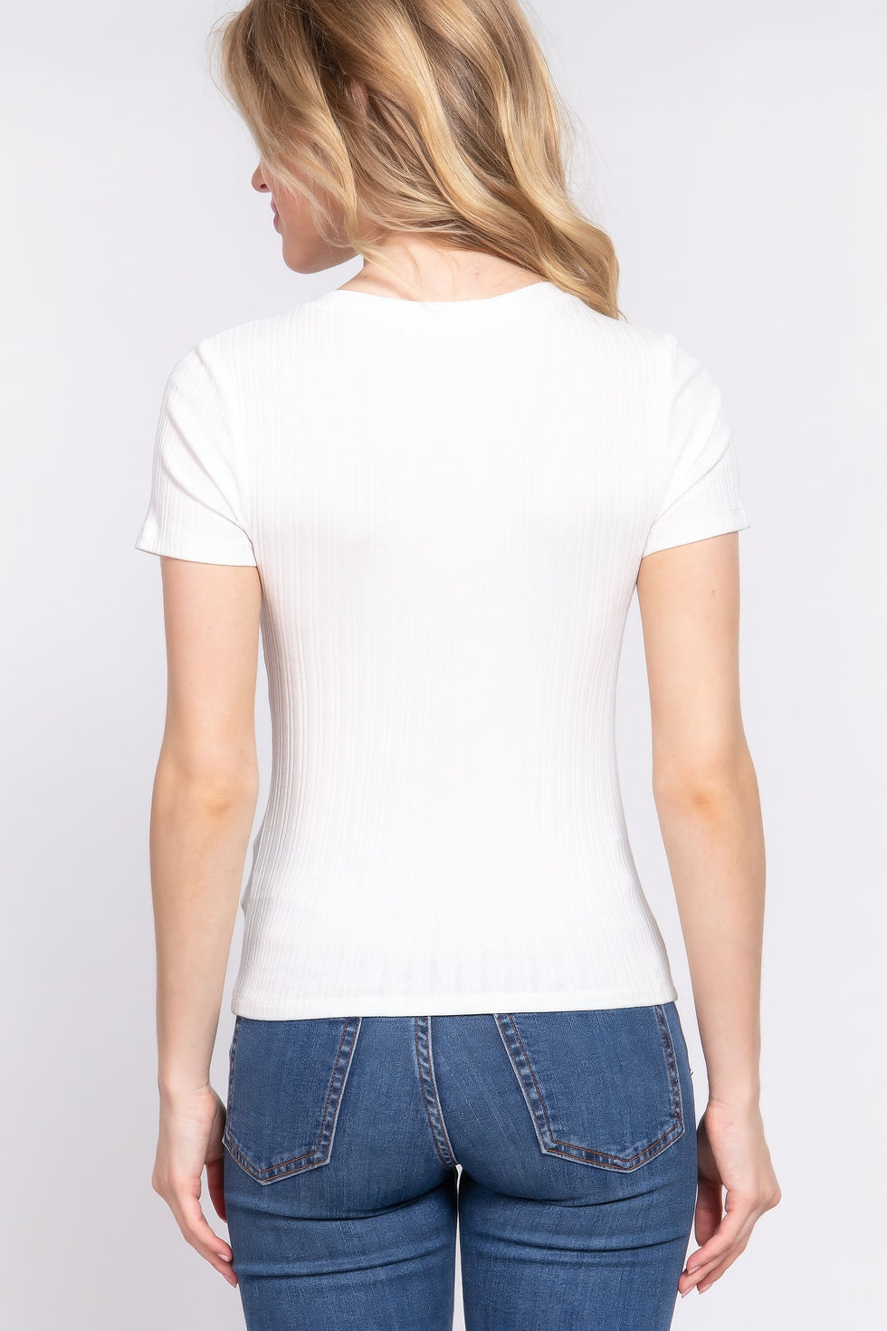 Thumbnail: Short Slv Crew Neck Variegated Rib Knit Top