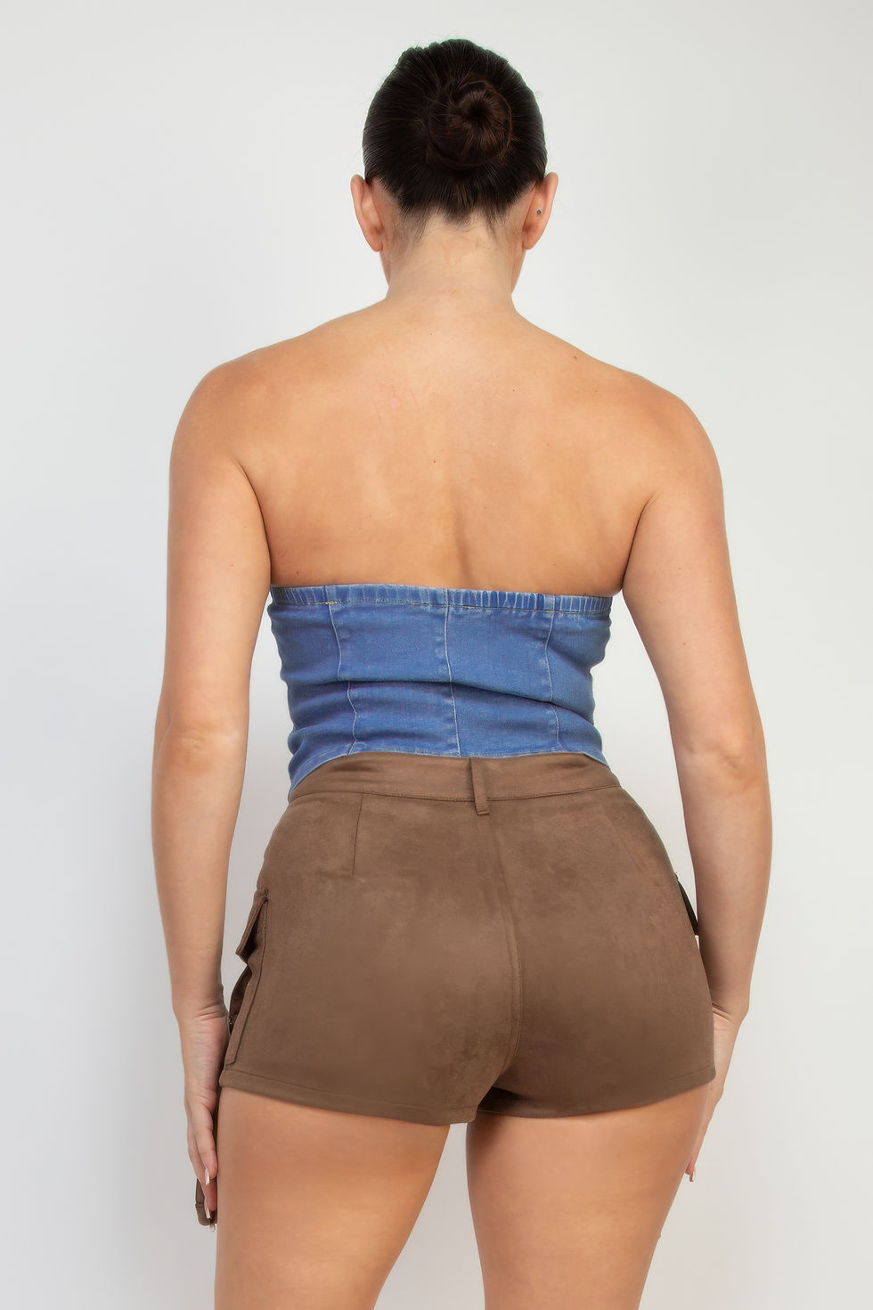 Thumbnail: Denim tube button-down crop top