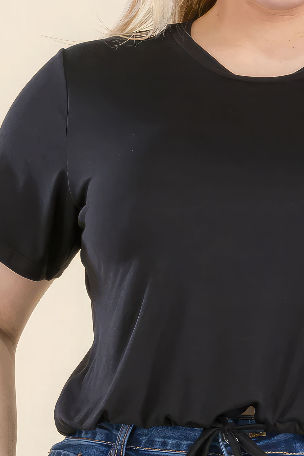 Thumbnail: Plus Size Tie Front Drawstring Short Sleeve Crop Top