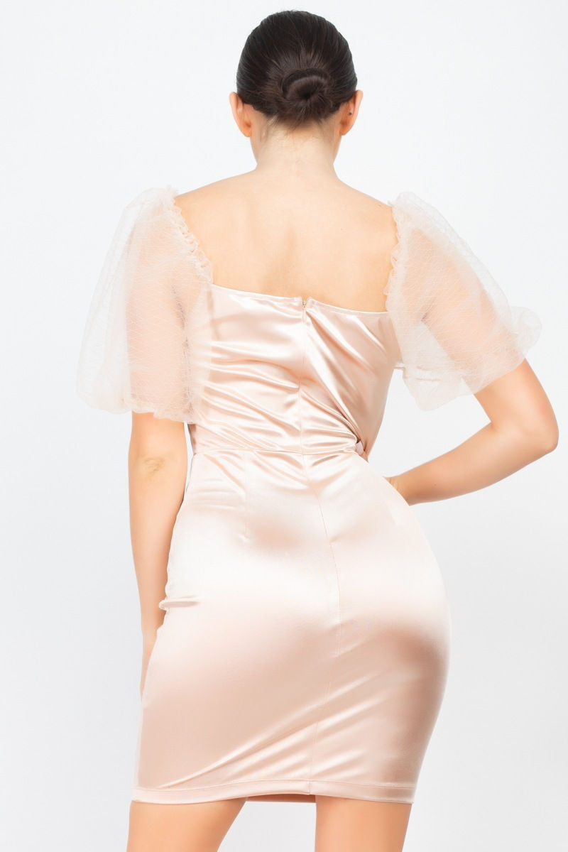 Thumbnail: Lace Sleeves Back Zipped Mini Dress