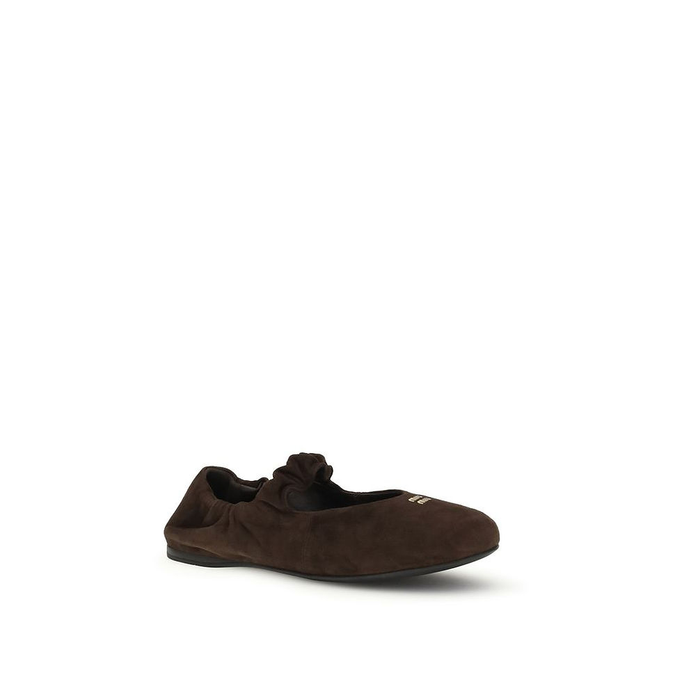 Thumbnail: Miu Miu Brown Calf Leather Bos Taurus Ballet Flats