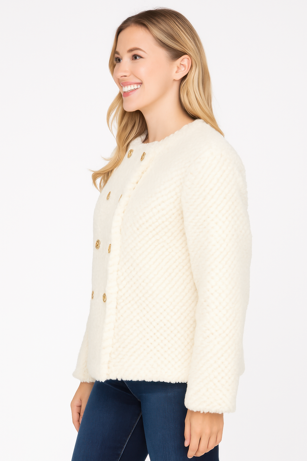 Thumbnail: Textured Double-breasted Faux Shearling Jacket