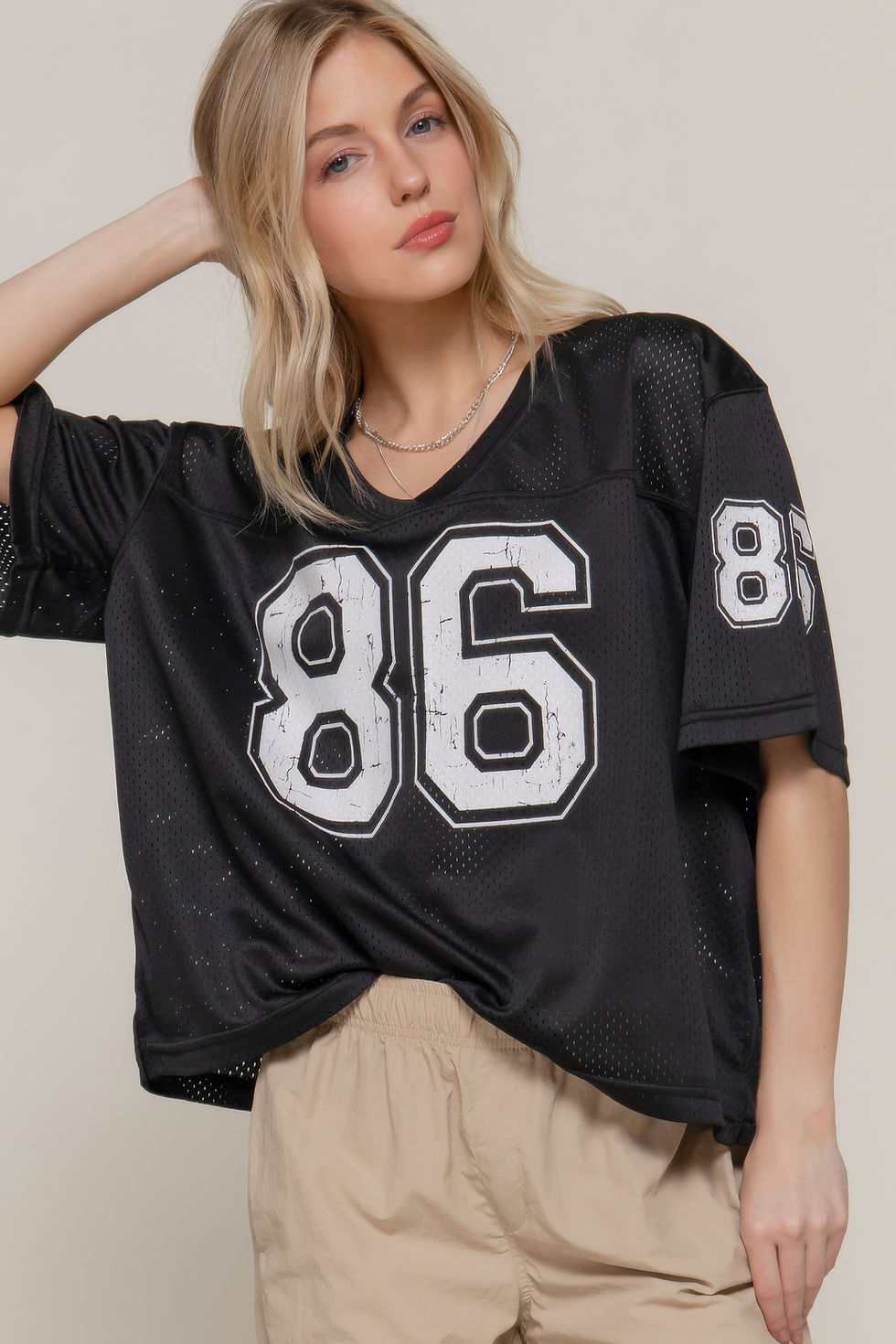 Thumbnail: Silk Screen Print Mesh Oversize Basball T-shirt       