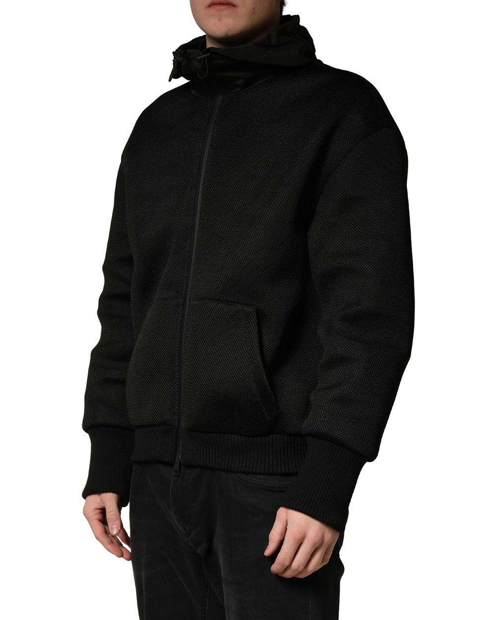 Thumbnail: Dolce & Gabbana Men Black Hooded Full Zip Bomber Jacket