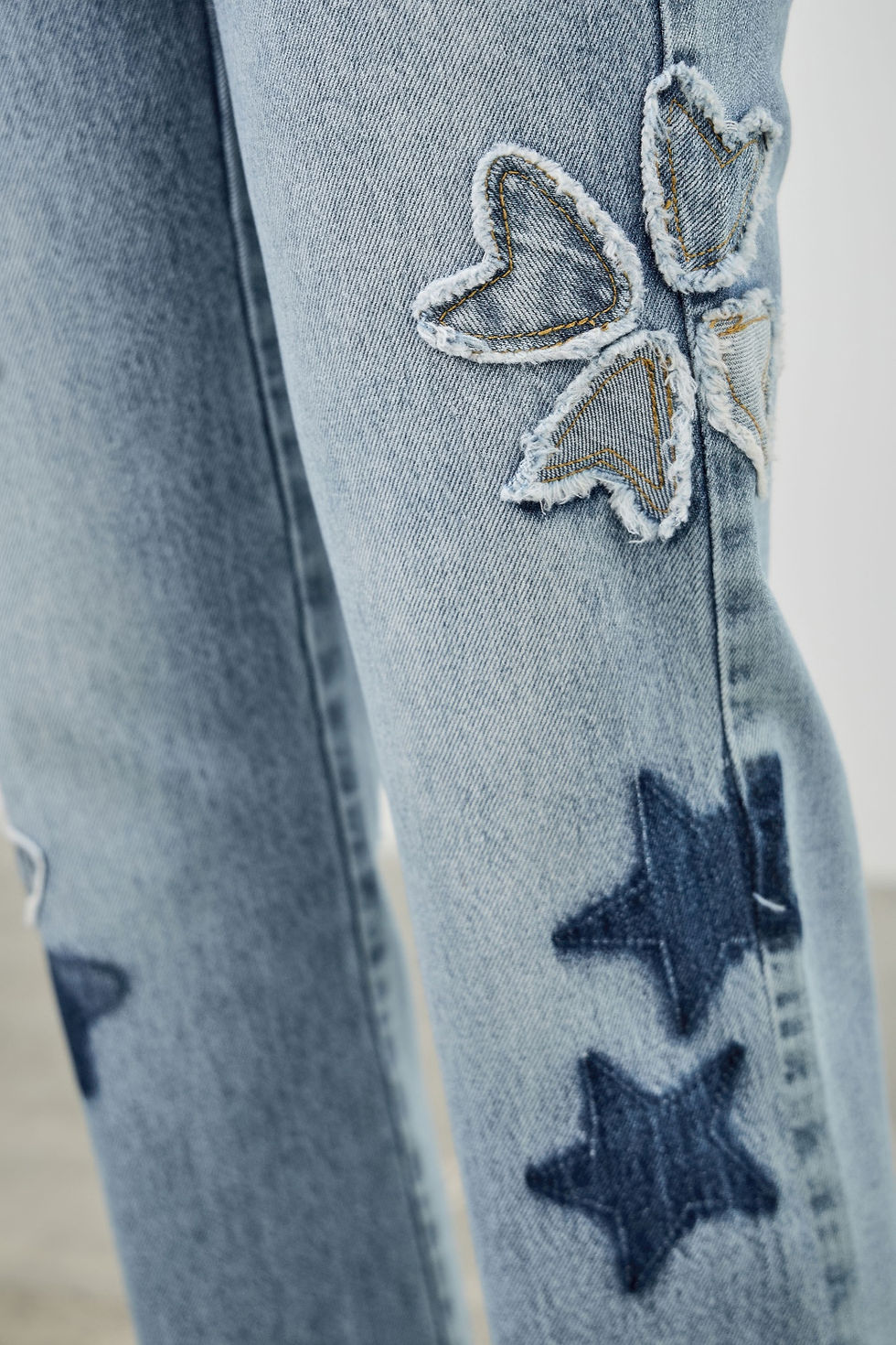 Thumbnail: High Rise Star & Heart Patched Dad Jean W/stretch
