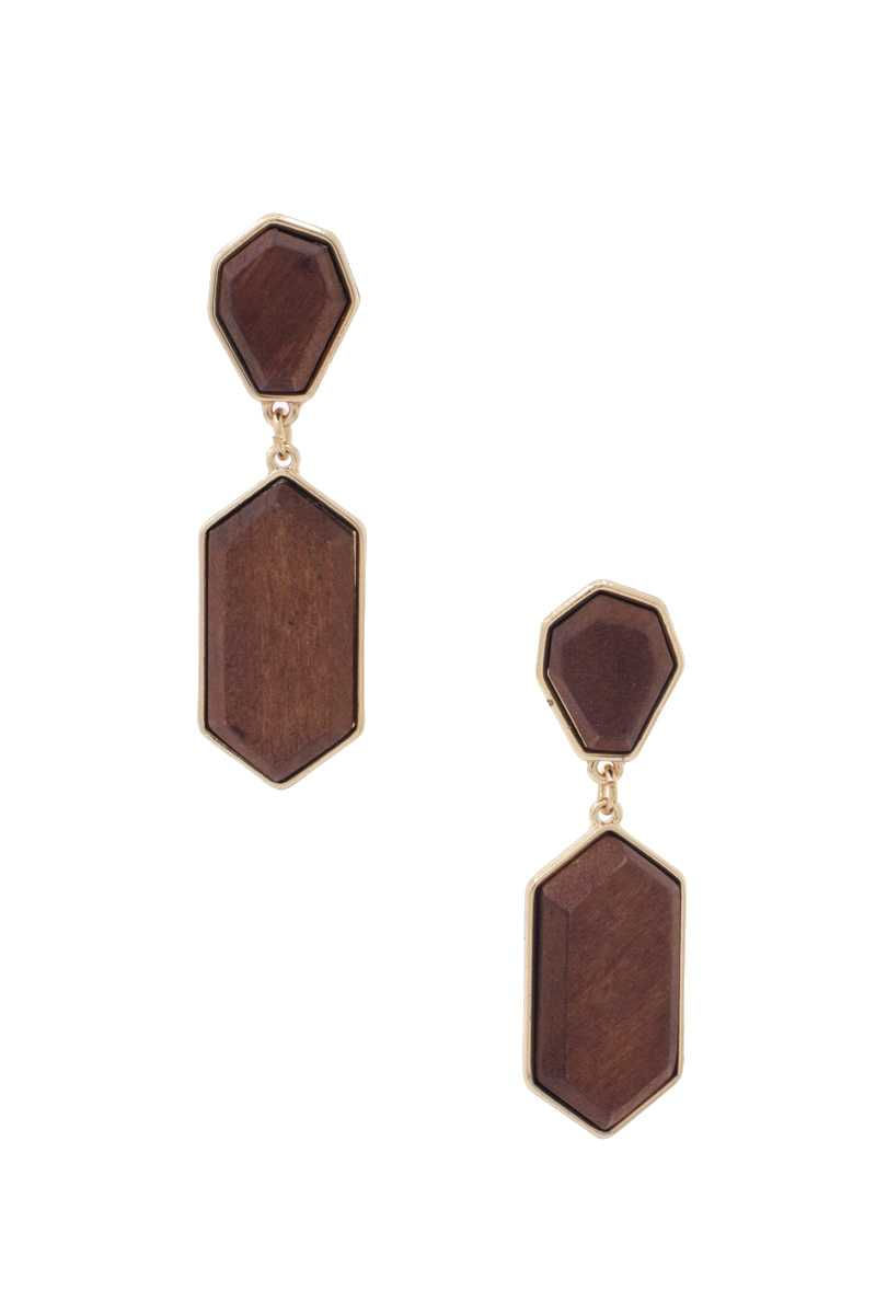 Thumbnail: Geometric Wood Post Drop Earring
