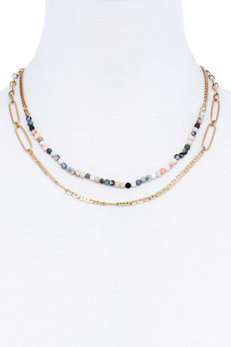 Thumbnail: Double Layer Beaded And Chain Necklace