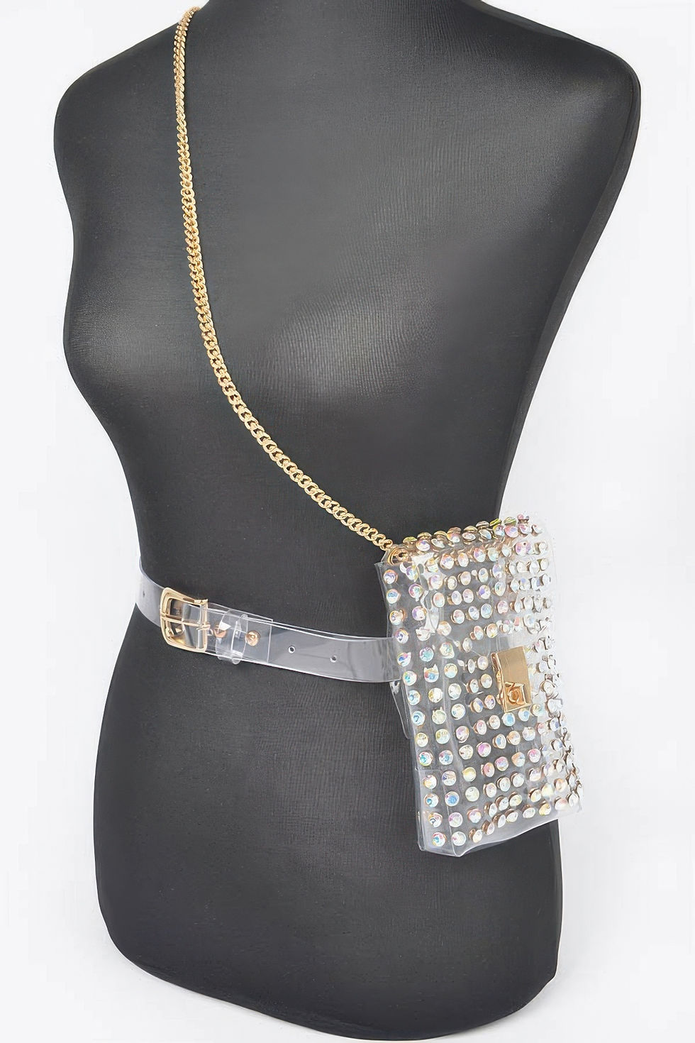 Thumbnail: Rhinestone Clear Belt Bag W/chain